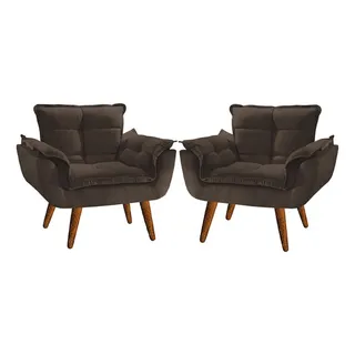 Kit 02 Poltronas Decorativas Opala Suede Porto Decor Cor Marrom Kit 02 Poltronas Decorativas Opala Suede Porto Decor Cor Marrom
