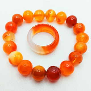 Anel + Pulseira Em Pedra Ăgata De Fogo Natural Lapidada Anel + Pulseira Em Pedra Ăgata De Fogo Natural Lapidada