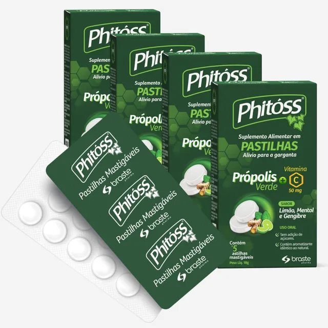 4 Cxs Pastilhas Alivio Garganta Própolis Verde Vitamina C 