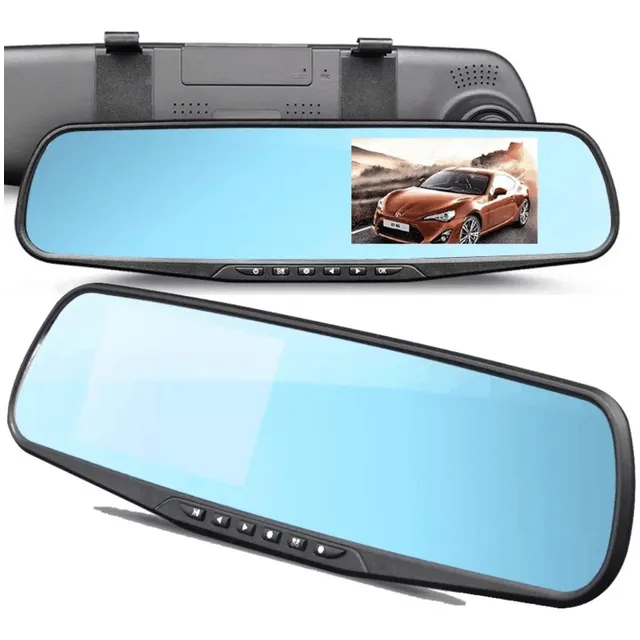 Cámara Dual Carro Espejo Retrovisor Dvr Reversa Sensor 4.3 