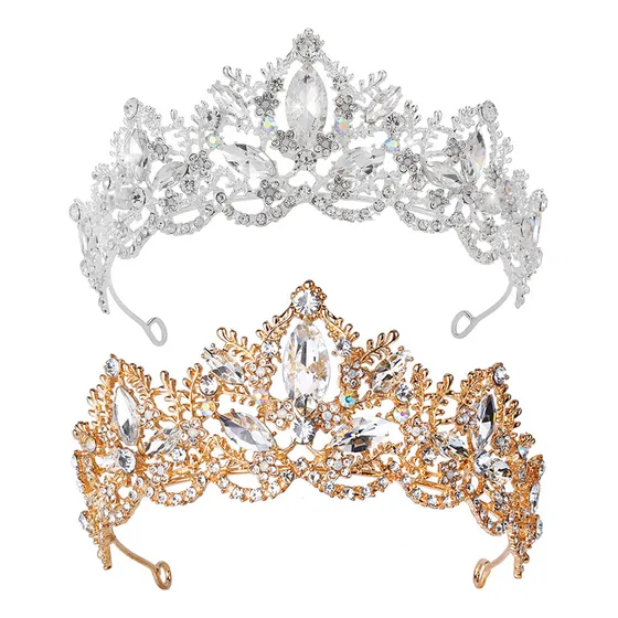 2 Lujosas Tiaras Nupciales De Cristal, Elegante Corona De Al