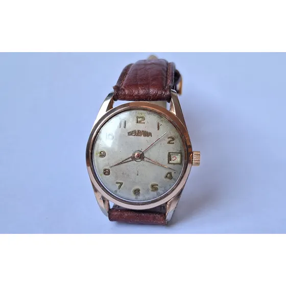 Antiguo Reloj Delbana Automatico Años 50 Leer Descripcion Marrón Oscuro Dorado Plateado