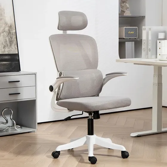 Silla de Oficina Ergonómica Vidita con Soporte Lumbar, Apoyabrazos y Ruedas Gris