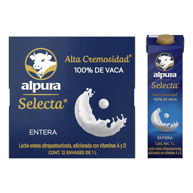 Caja De Leche Entera Alpura Selecta X12 Unidades 12 Litros