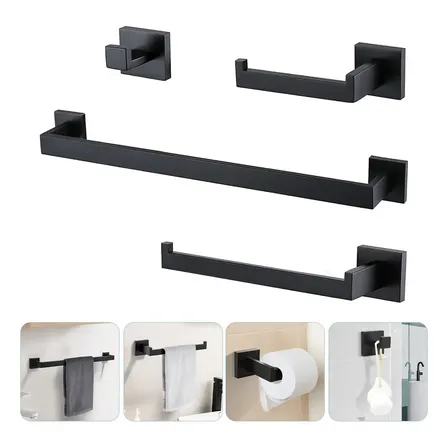 Kit Acessorio Para Banheiro 4 Peças Inox 304 Preto Fosco