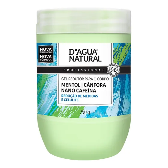 Gel Redutor Para o Corpo Crioterápico com Mentol Cânfora e Nano Cafeína 750g Dágua Natural