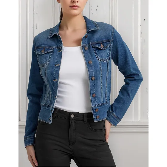 Chamarra De Mezclilla De Mujer Strech Básica Chaqueta Dama