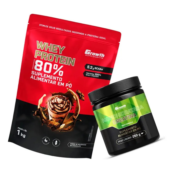 Kit Growth: Whey Protein Milkshake Chocolate 1kg + Creatina Monohidratada 250g Sem Sabor Kit Growth: Whey Protein Milkshake Chocolate 1kg + Creatina Monohidratada 250g Sem Sabor