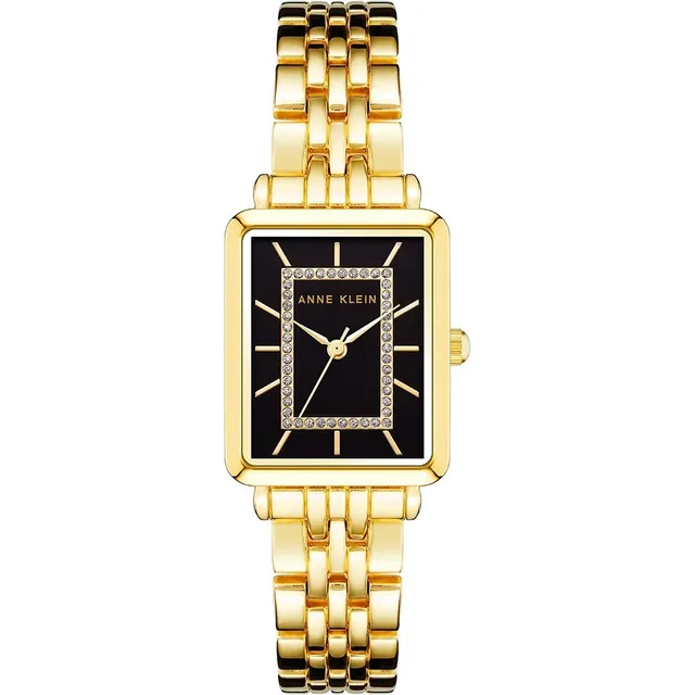 Reloj Mujer Anne Klein Cristal Mineral 24 Mm Ak/3760bkgb Color de la correa Dorado Color del bisel Dorado Color del fondo Negro