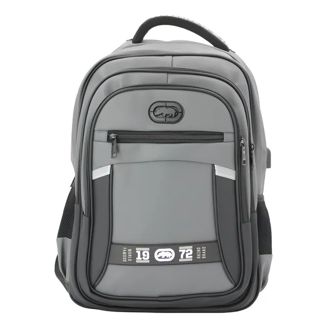 Mochila Ecko Unltd. Porta Laptop Candado De Combinacion Usb Gris Oscuro Liso