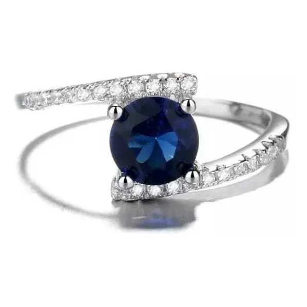 Anillo Solitario Zafiro Azul Plata 925