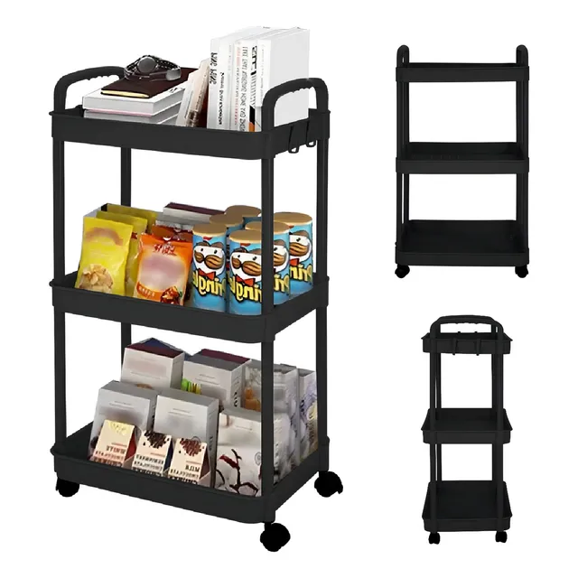 Carrito Auxiliar Organizador Almacenaje Multiusos 3 Niveles Color Negro