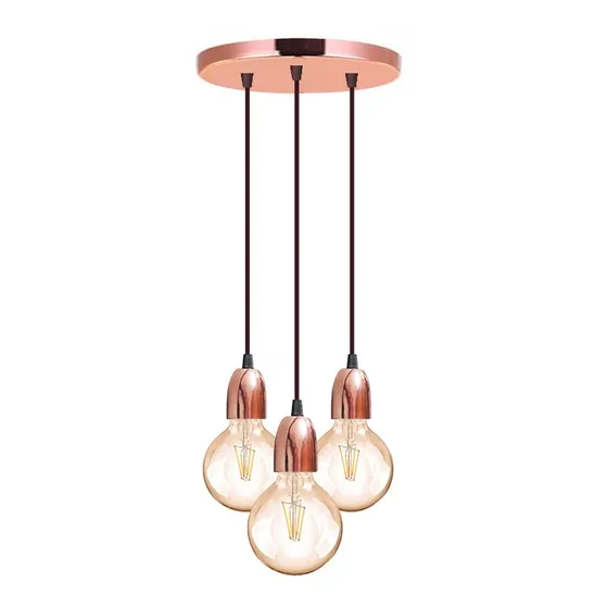 Lampara Colgante Triple & Racimo De Cobre Y Cable Textil 