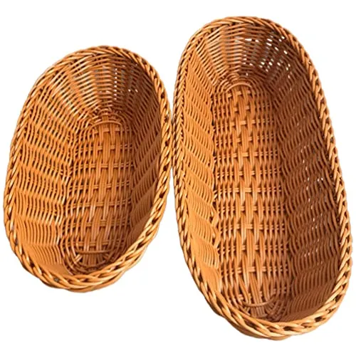 Cesta Larga Y Ovalada De Ratán Pan Hemoton, 2 Piezas D...
