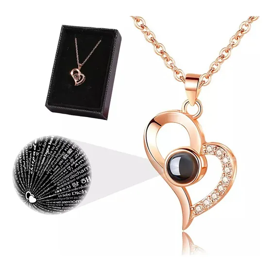 Collar Te Amo 100 Idiomas Plata 925 Bañado Oro Mujer Joya Oro Rosa