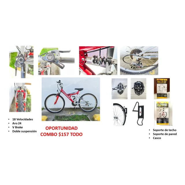 Bicicleta Aro 24, 18 Velocidades + Casco + Soportes