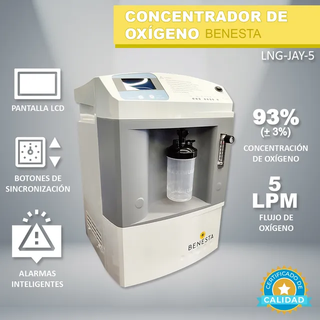 Concentrador De Oxígeno De 5 Litros Longfian Benesta Grado Hospitalario LNG-JAY5