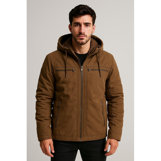 Jaqueta Sarja Masculina Com Capuz Removível Forrada Jaqueta Sarja Masculina Com Capuz Removível Forrada