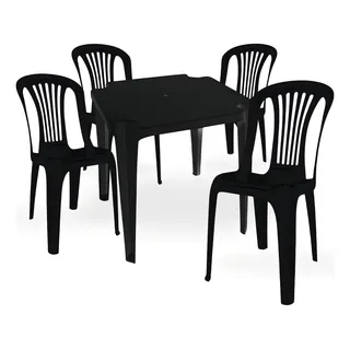 Kit Mesa Quadrada De PlĂĄstico + 4 Cadeira Resistente P/ Jardim Bar Restaurante Sorveteria Cor Preto Ps MĂłveis Kit Mesa Quadrada De PlĂĄstico + 4 Cadeira Resistente P/ Jardim Bar Restaurante Sorveteria Cor Preto Ps MĂłveis