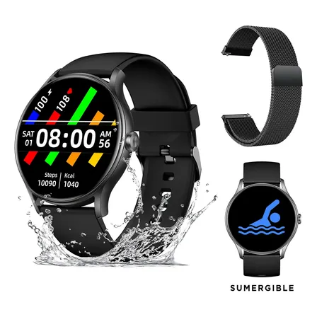 Smartwatch Redondo Nictom 1,28 Notificaciones + Malla Metálica Color de la caja Negro Color de la malla Negro