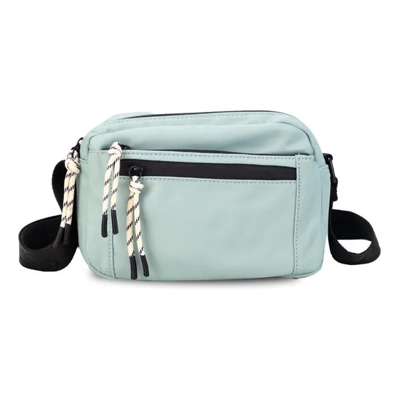 Bandolera Nylon Sport Con Bolsillos Dama Lincolns Color Aqua Diseño De La Tela Lisa