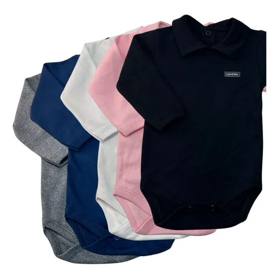 Body Bebê Com Gola Polo Ou Boneca 100% Algodão Premium