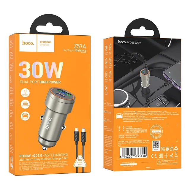 Hoco Cargador Auto Usb Y Usb-c Con Cable Para iPhone Z57a