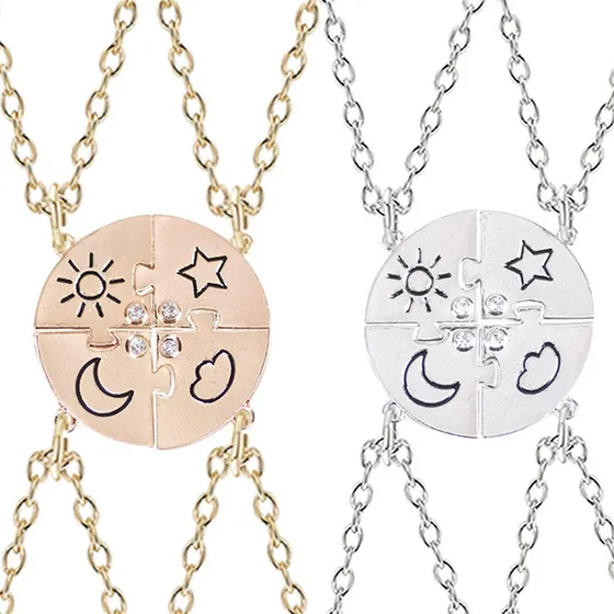 Colar Melhores Amigas 4 Elementos Best Friends 4 Pçs Sol Lua
