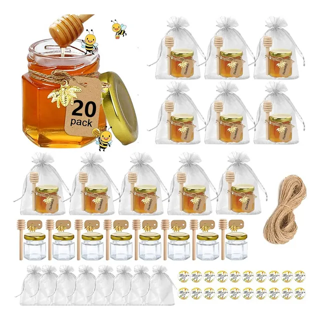 Frasco De Vidrio Mini Miel Hexagonal Para Baby Shower Y Boda