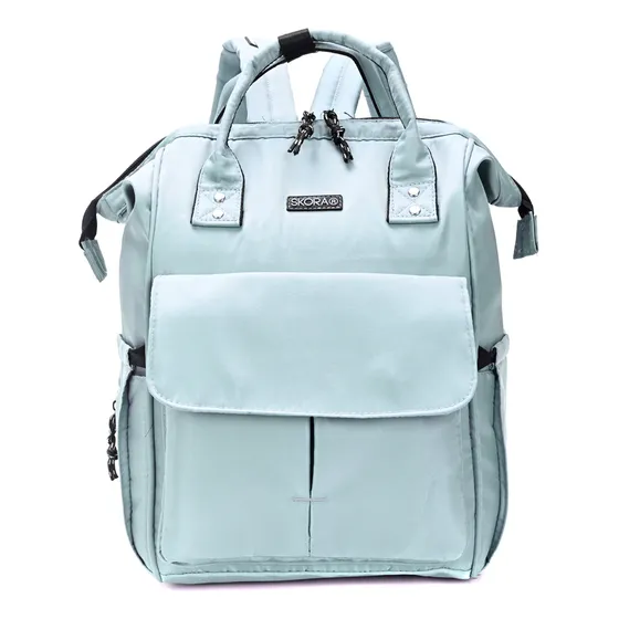Mochila Bolso Maternal Skora Mommy Con Cambiador 14 PuLG Color Agua Diseño De La Tela Lisa