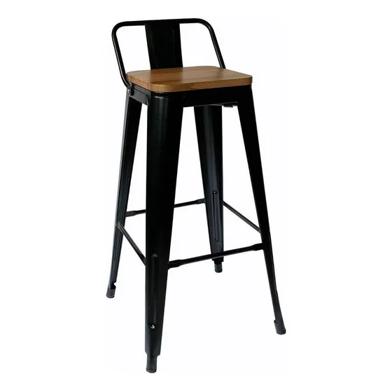 Taburete Tolix Negro Con Madera - Banqueta Bar Silla Alta