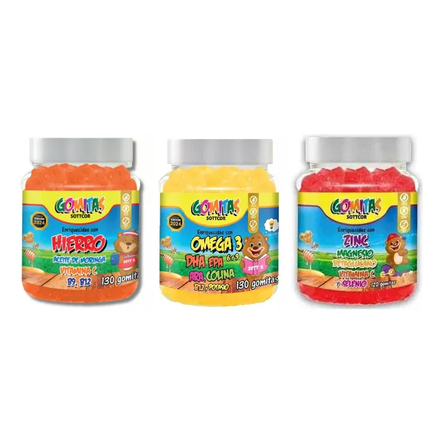 Pack Hierro + Omega + Zinc 130 Unid C/u Gomitas Sottcor