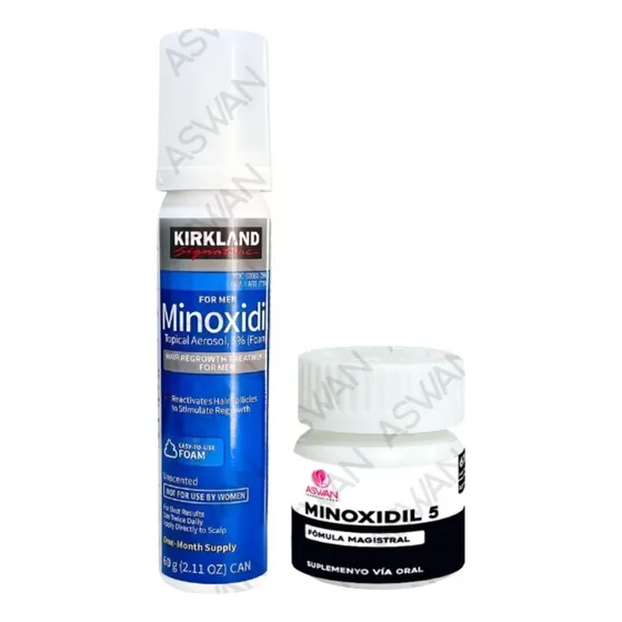 Pack Minoxidil Espuma Kirkland 60ml+minoxidil 5mg 60cápsulas