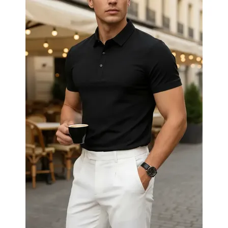 Camisa Gola Polo Tech Sem Costura Poliamida Alto Padrão Preto G Lisa