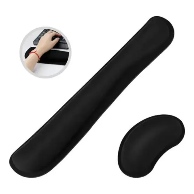 Kit Mouse Pad Y Reposa Muñecas De Teclado Ergonómico Negro