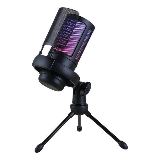 Microfone Gamer Profissional Com Led Rgb Condensador Bk805c Cor Preto Com Conector De Monitoramento De Fone De Ouvido USB Profissional Controle De Luz Gamer Para Computador Jogos Transmissao Ao Vivo