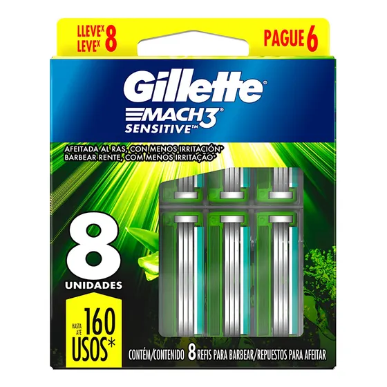 Gillette Mach3 Sensitive Carga De 8 Unidades Refil Barbear