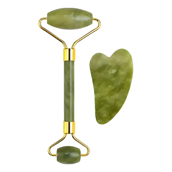 Masajeador Facial - Rodillo Y Piedra Gua Sha De Jade