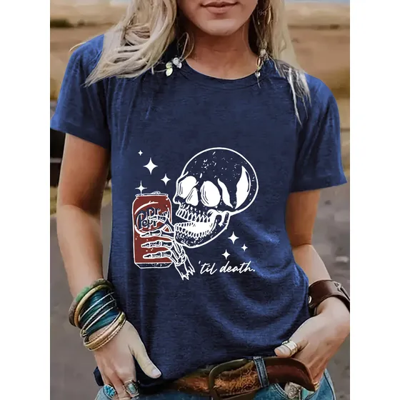 Camiseta De Mujer Con Estampado De Halloween Skeleton Coca-c