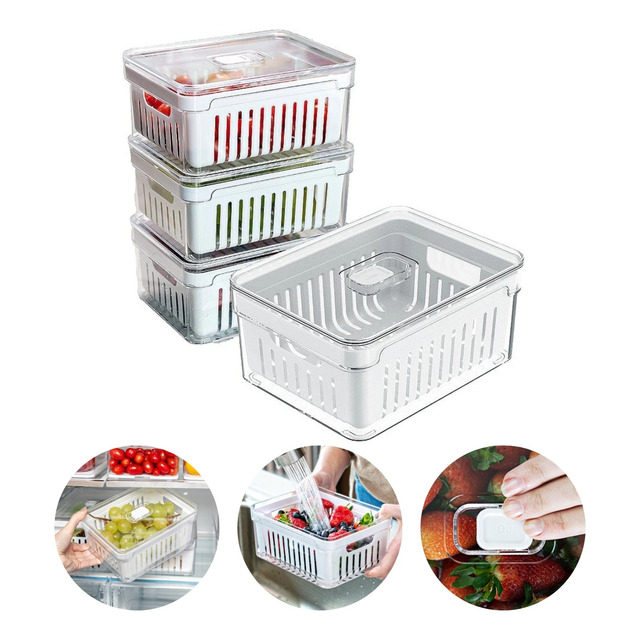 Kit 4 Organizadores Geladeira 2,2 Litros Alimentos Vegetais Kit 4 Organizadores Geladeira 2,2 Litros Alimentos Vegetais