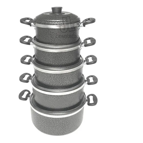 Conjunto De Caçarola Kit 5 Peças Preto Craqueado Com Tampa