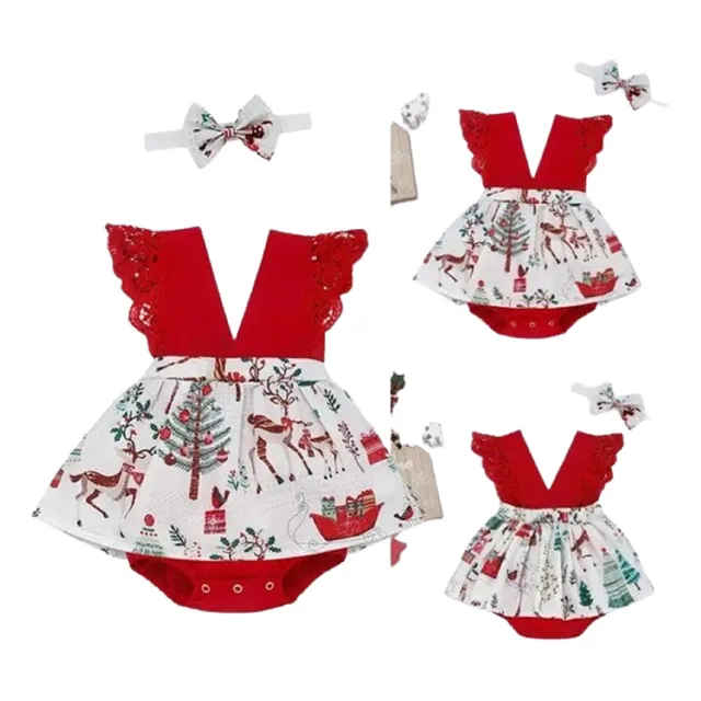 Hermoso Body Vestido  Bebé Niñas Navideño Con Vincha 
