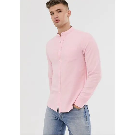 Camisa Cuello Mao Slim Fit Algodon De Caballero