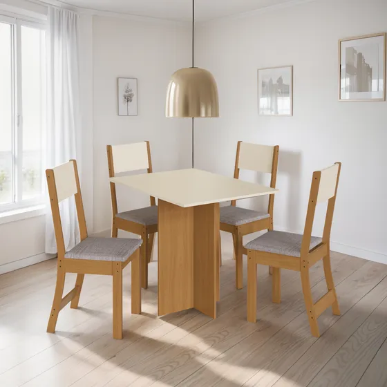 Conjunto Sala De Jantar 1 Mesa 4 Cadeiras Talita Shark Mov