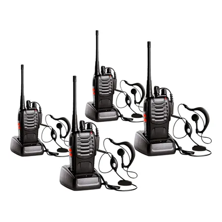 4 Pack Radios Portátil Bf-888s Walkie-talkie Uhf 400-470mhz Con Manos Libres, 100% Compatible Con Baofeng 888s - Ideal Para Seguridad, Construcción, Hoteles Y Aventuras Negro