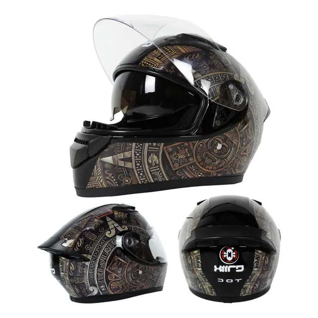 Casco Certificado Para Moto Con Doble Lente Calendario Aztec