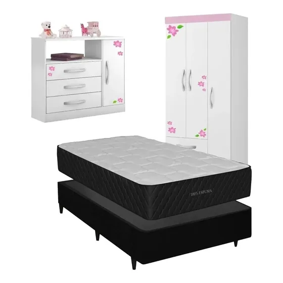 Combo Dormitorio Completo Cama + Cómoda + Ropero Infantil 