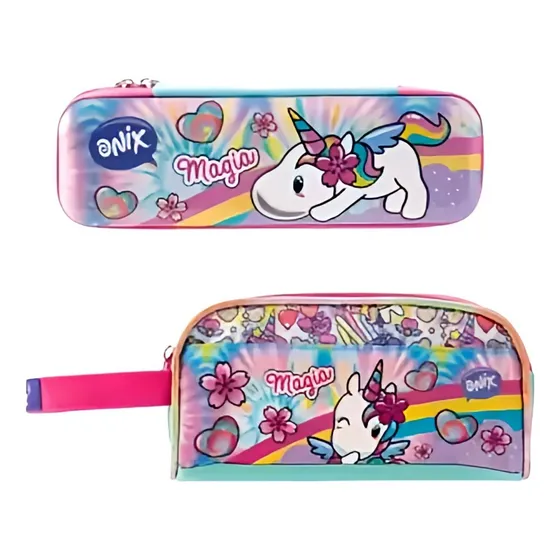 Set De 2 Lapiceras Ruz Rigida Metalica Personajes Niña Color Unicornio Onix Lapicera