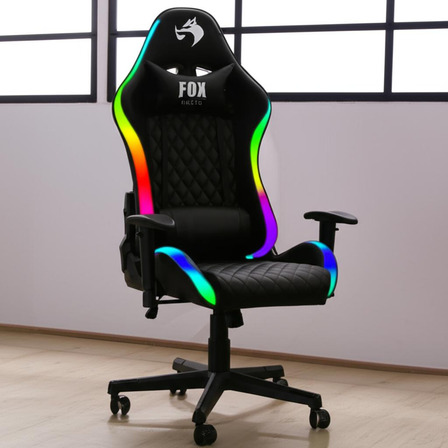 Cadeira De Escritório Fox Online Rgb 38271 Gamer Ergonômica Preta Com Estofado De Couro Sintético Cadeira De Escritório Fox Online Rgb 38271 Gamer Ergonômica Preta Com Estofado De Couro Sintético