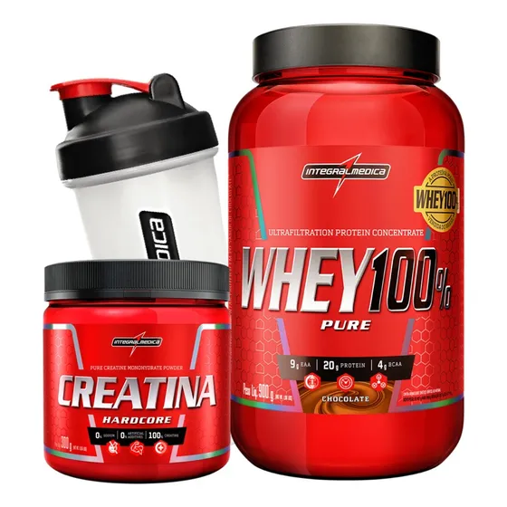 Combo Whey 100% Pure 900g Pote Creatina 300g Integral Médica